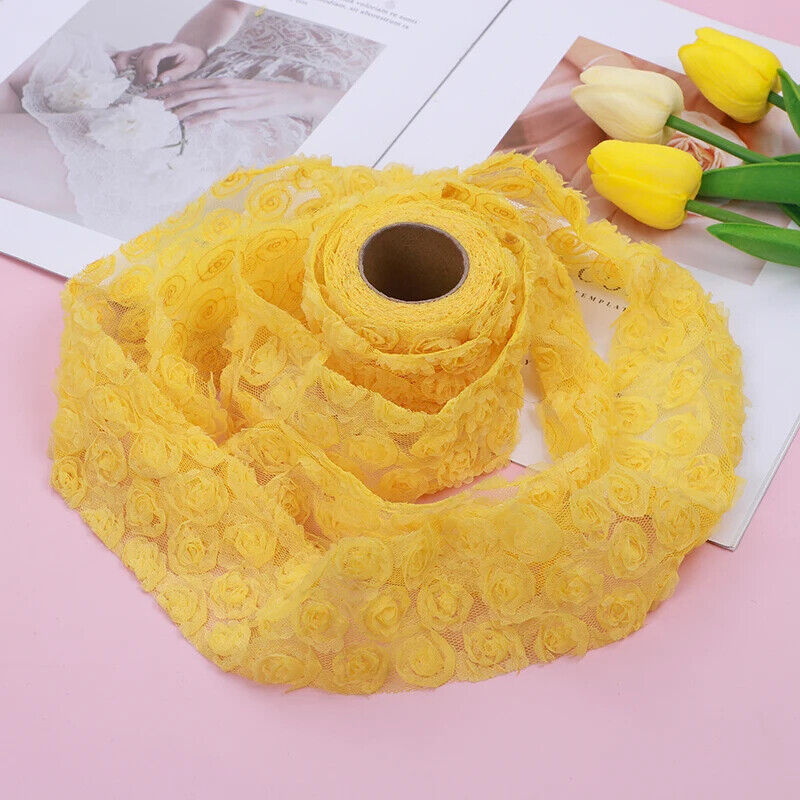 Party Decoration 5Yards DIY Rose Lace Fabric 3D Chiffon Flower Embroidered Decor