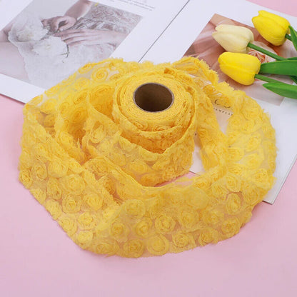 Party Decoration 5Yards DIY Rose Lace Fabric 3D Chiffon Flower Embroidered Decor