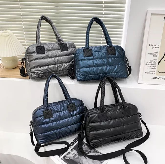 Cotton Messenger Bag Black Padded Handbag Large Shoulder Handbag 33*12*21 CM Bag