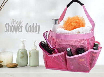 Mesh Shower Bag - Easily Carry, Organize Bathroom Toiletry 9-Pockets, Pink