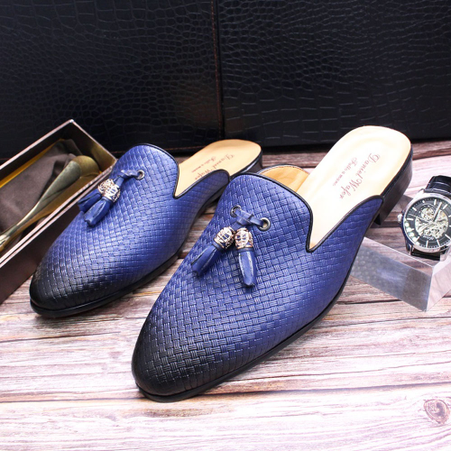 Half Shoes Men Genuine Leather Brown Blue Black Shoes Mens Fashion