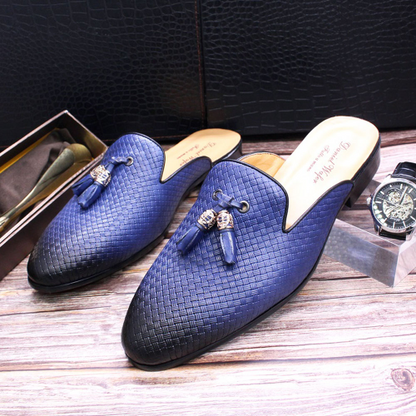 Half Shoes Men Genuine Leather Brown Blue Black Shoes Mens Fashion