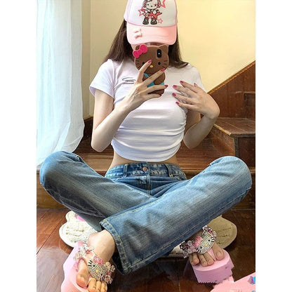 Hellokitty Low Waist Flare Jeans Women's Y2K Bootcut