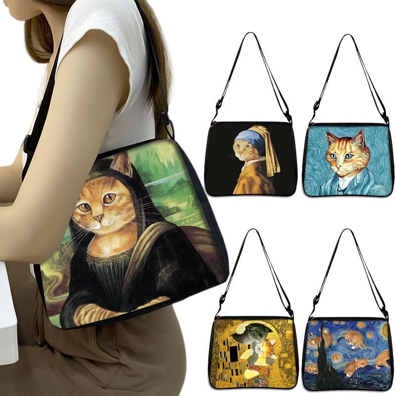 Funny Cat Cosplay Messenger Bag Handbag Canvas Underarm Shoulder Bags Crossbody
