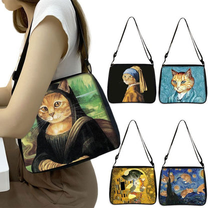 Funny Cat Cosplay Messenger Bag Handbag Canvas Underarm Shoulder Bags Crossbody