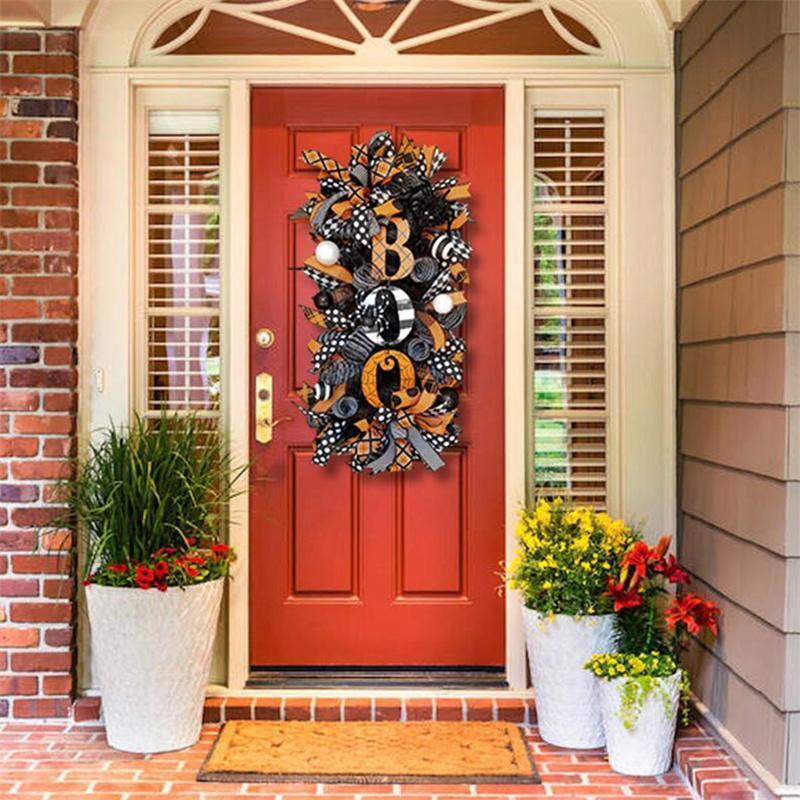 2023 Halloween Decoration Wreath Pumpkin Boo Front Door Halloween Party Hanging