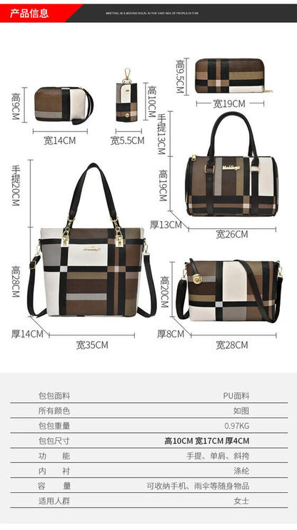 Six Piece Women's Bag Checkered Single Shoulder Crossbody Simple Handbag