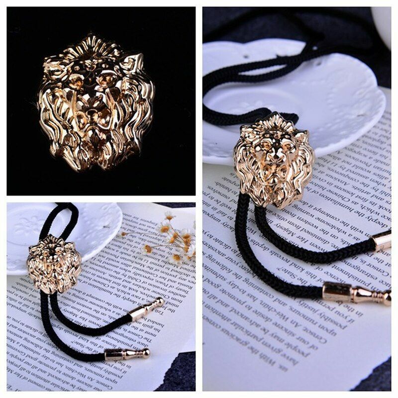 Men Lion's Head Bolo Tie Male Casual Cowboy Wear Suit Cravat Wool String Necktie