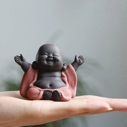 Ceramic Maitreya Buddha Statue Tea Sculpture Hand Carved Figurine Craft Display