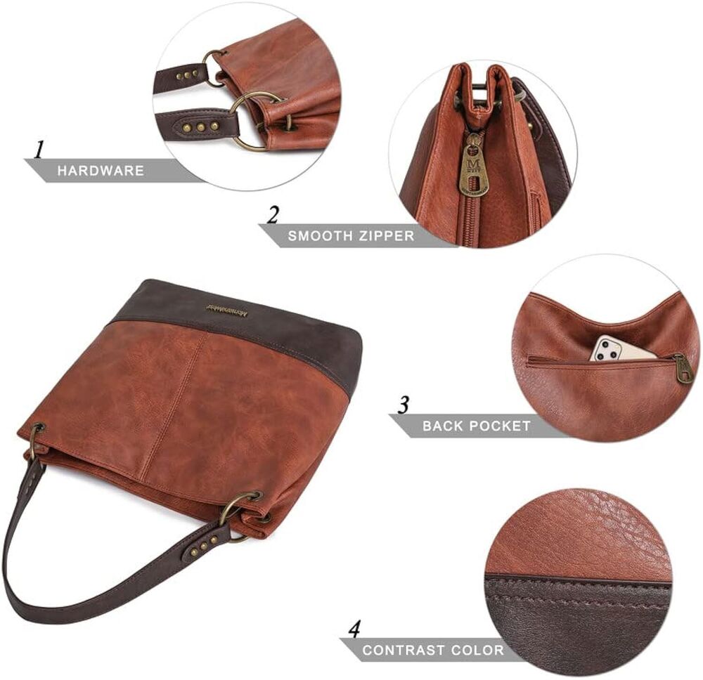 Montana West Hobo Bag For Women Vegan Leather Top Handle Bag Zipper
