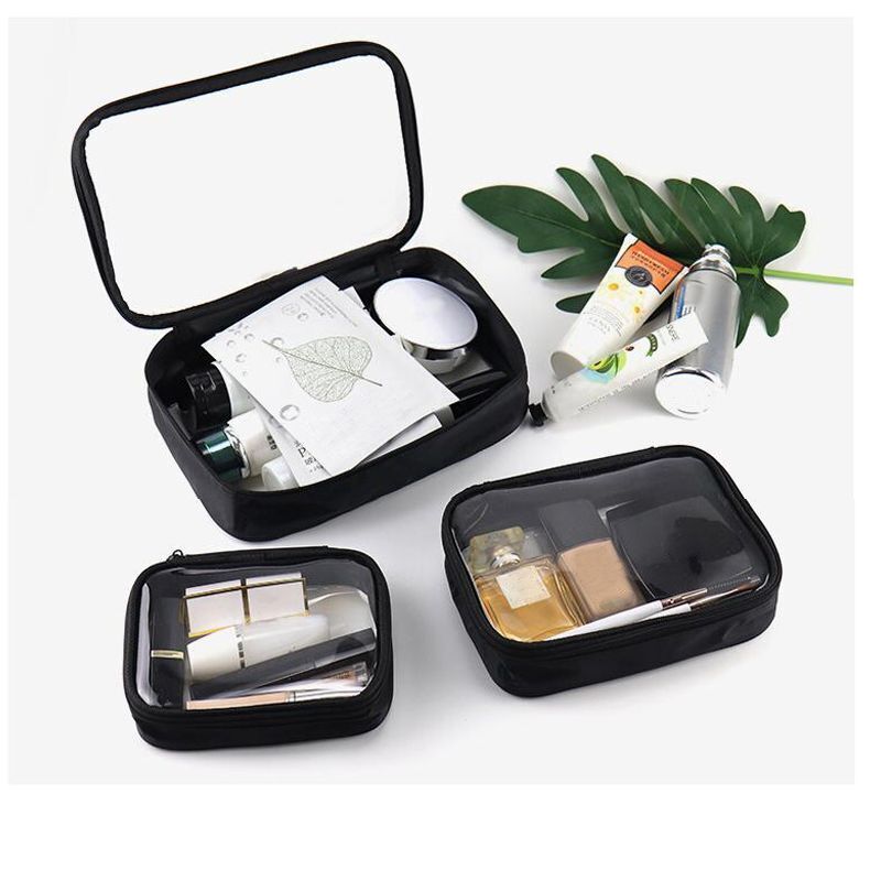 Waterproof Makeup Brush Case Black PVC Cosmetic Bag Traveling Storage 4*15*11 CM