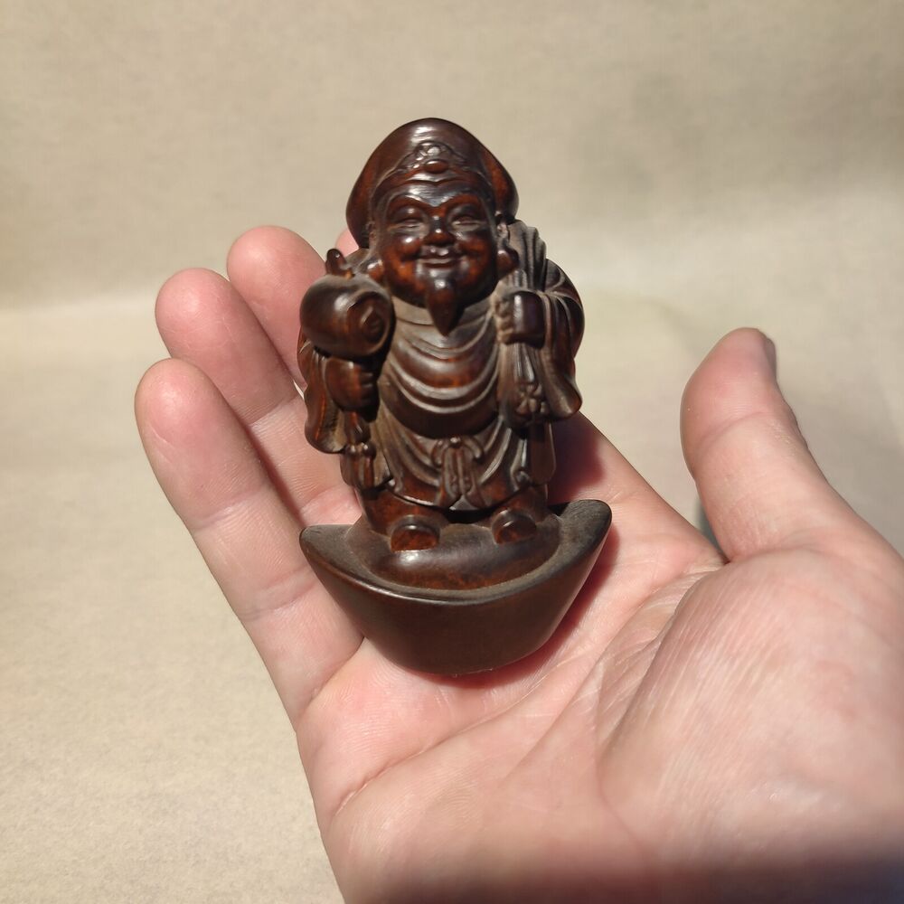 chinese figurine antique wood carving buddha statues tibet Mammon wooden boxwood
