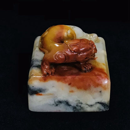 Chinese Natural Shoushan Stone Carved Statue beast Seal Figurine Collection Art