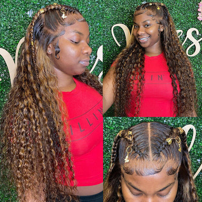 Wig Curly Colored Human Hair 13x6 Wave Lace Frontal Lace Closure Wigs