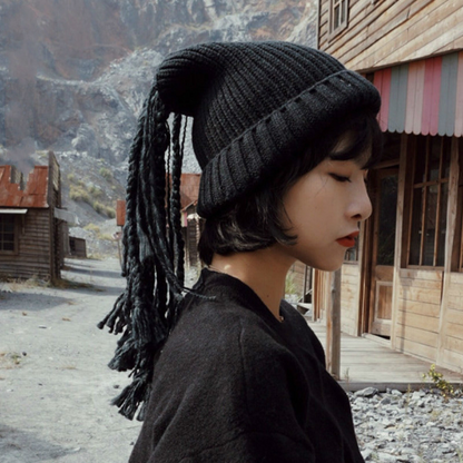New Fashion Hat Women Black Flexible Headgear Twist Braid Beanie Cap Tide Scarf