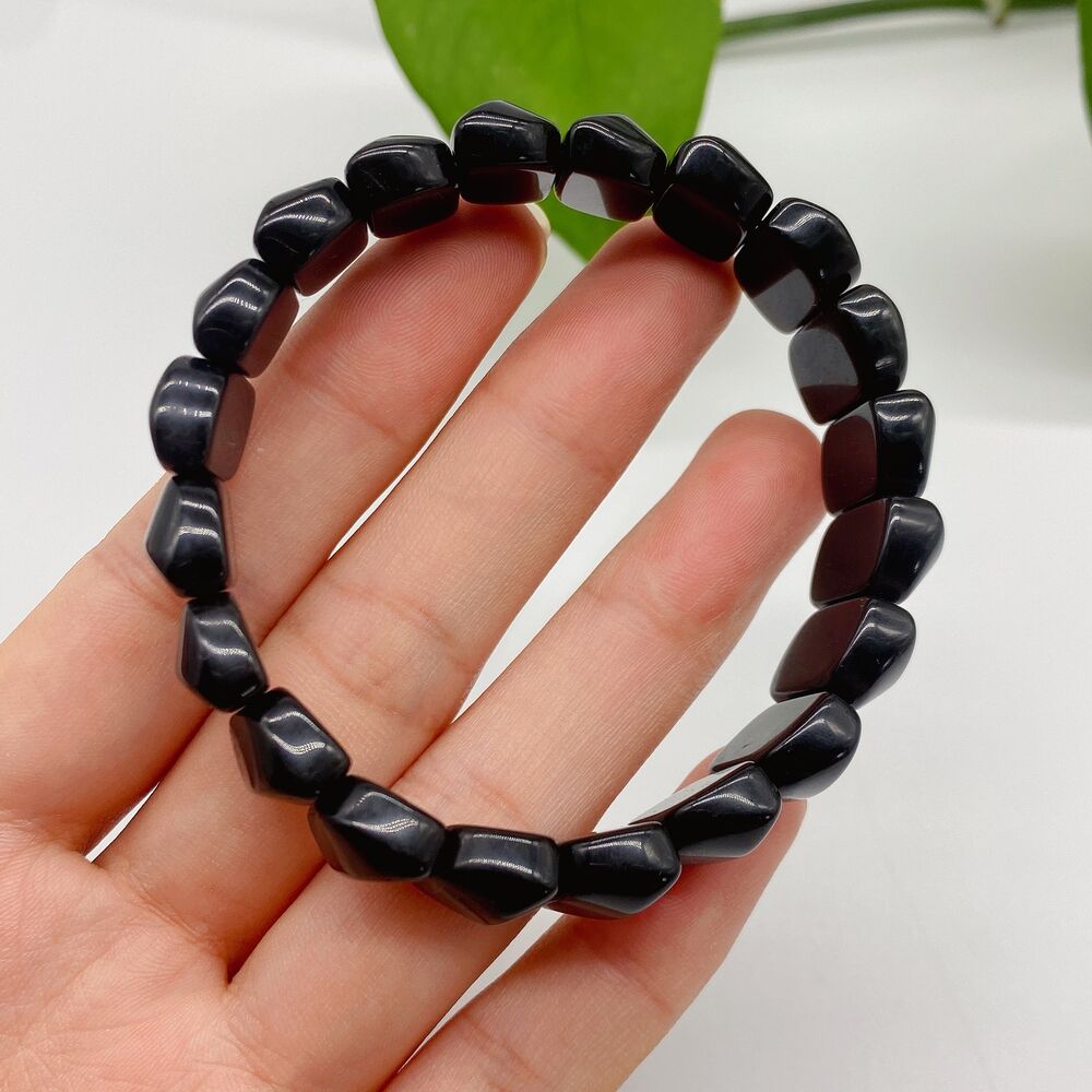 Nature Obsidian bracelet Black Needle Stone obsidian hand row women lady Grils