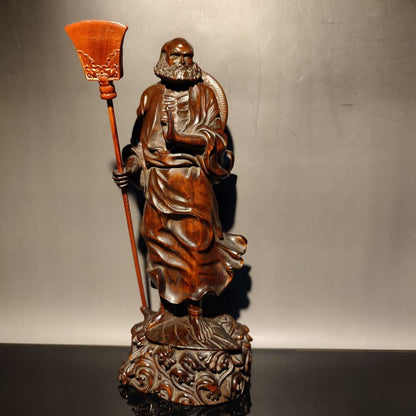 wood boxwood Carved sculpture buddha Dharma Arhat statue Demon Subduing decor