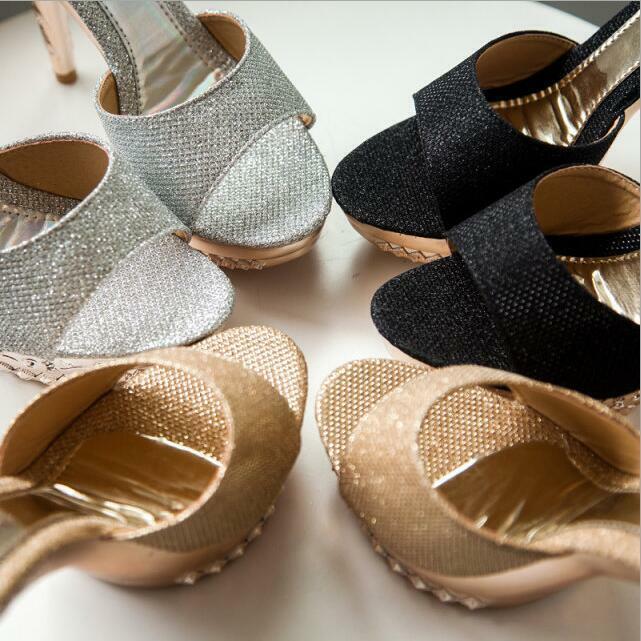 Women Glitter Platform Peep Toe Shoes Sexy Ladies High Heels Sandals Mules Party