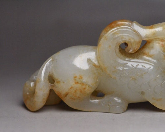 Chinese Natural Hetian Jade Hand Carved Exquisite Beast Statue Figurine Art Rare