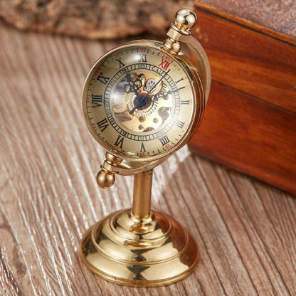 Pocket Watch Alloy Globe Shaped Golden Mechanical Hand Wind Unique Desk Ornament