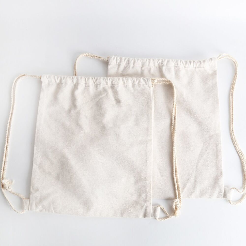 Yingkor Cotton Canvas Drawstring Backpack Bag Gym Sackpack 34.5x40cm, White