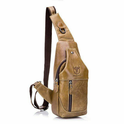 Men's Cow Leather Chest Crossbody Bag Sling Backpack Shoulder Bag Casual Daypack