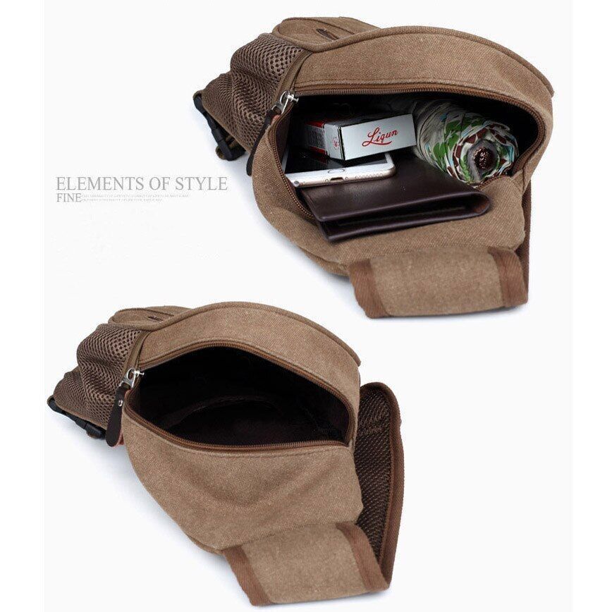 Men Canvas Small Sling Bag Zipper Outdoor Military Waist Pack Sling Chest Bag