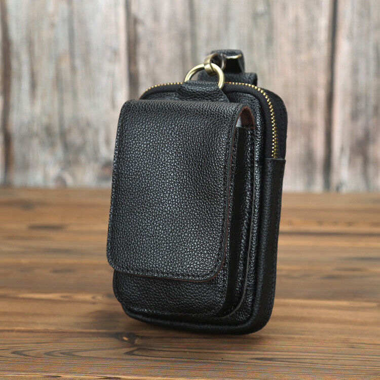 Crazy Horse Leather Men's Design Small Waist Bag Fashion Hook Fanny Belt Pack