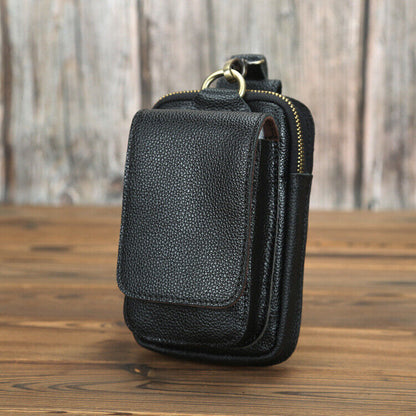 Crazy Horse Leather Men's Design Small Waist Bag Fashion Hook Fanny Belt Pack