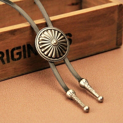 Bolo Tie Necklace Alloy Leather Sweater Chain Western Round Cowboy Necktie 100cm