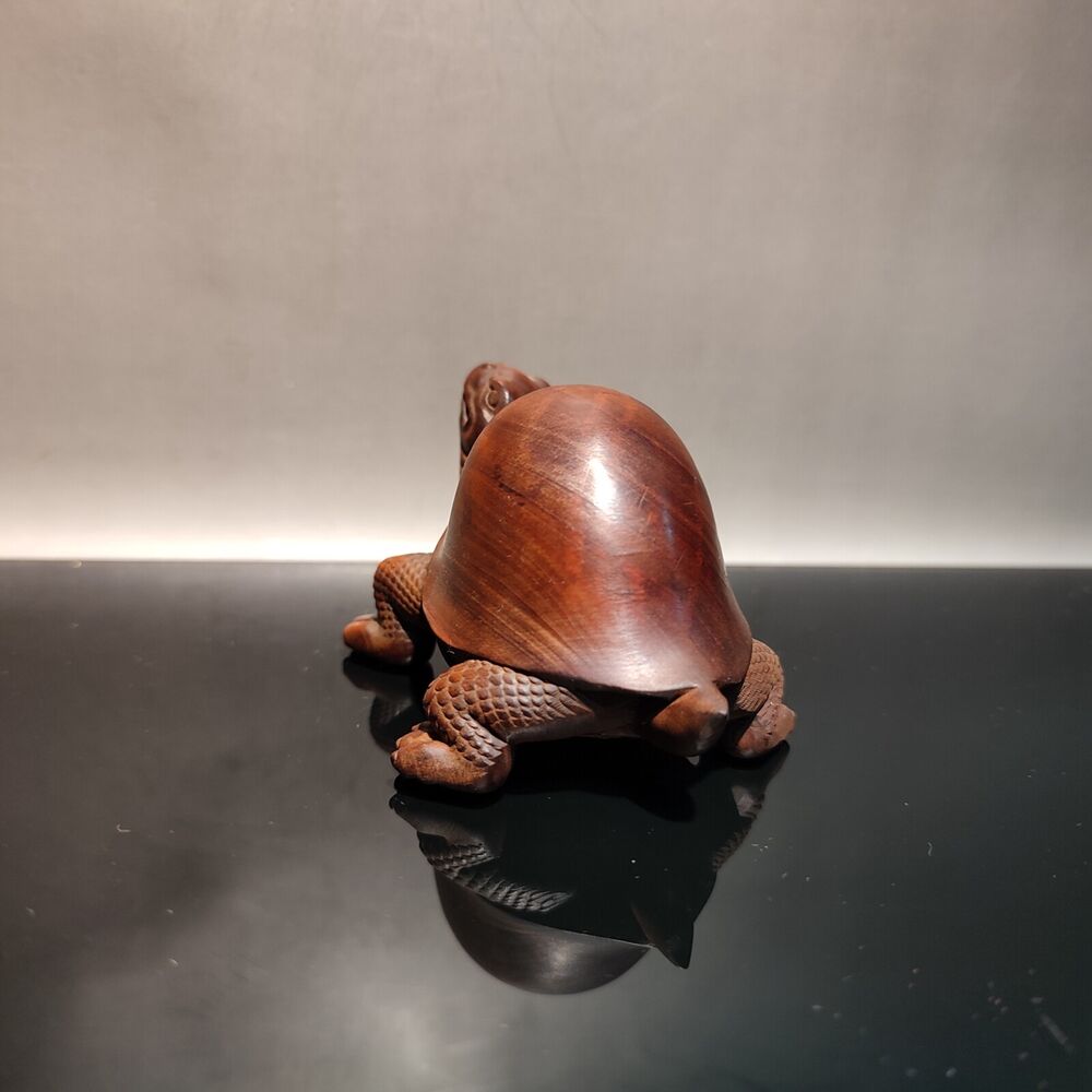 Chinese Boxwood Carving Wooden Turtle Decor Sculpture Animal Lovely Statue Gift