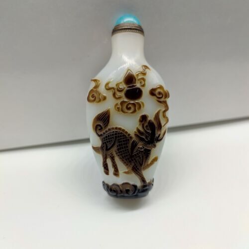 chinese carved kylin qilin statue peking glass snuff bottle Carving glazed rare
