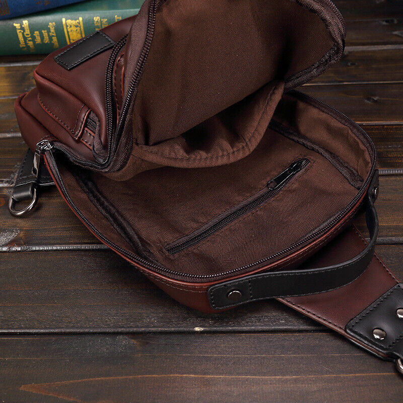 Sling Backpack Men's PU Leather Crossbody Bag Chest Bag Sport Sling Shoulder Bag