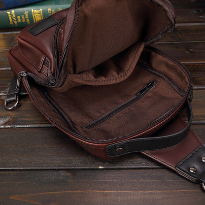 Sling Backpack Men's PU Leather Crossbody Bag Chest Bag Sport Sling Shoulder Bag