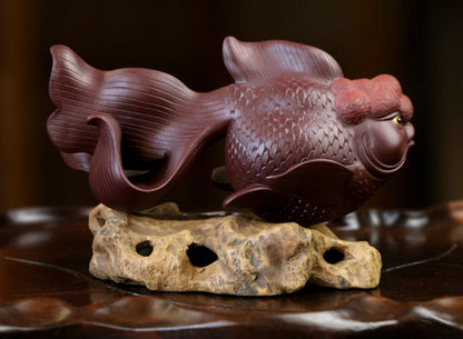 Chinese Yixing Handmade Zisha Purple Clay Goldfish Tea pet Fortune Shines Down
