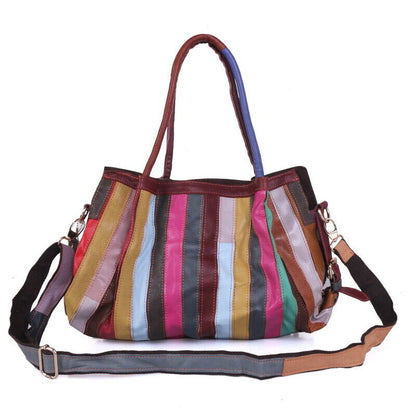 New Genuine Leather Colorful Floral Patchwork Handbag Women's Tote Shoulder Bags