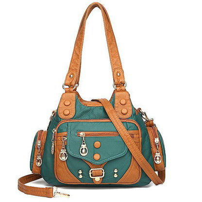 Women's Soft Faux Leather Satchel Handbag Multiple pockets Crossbody ShoulderBag