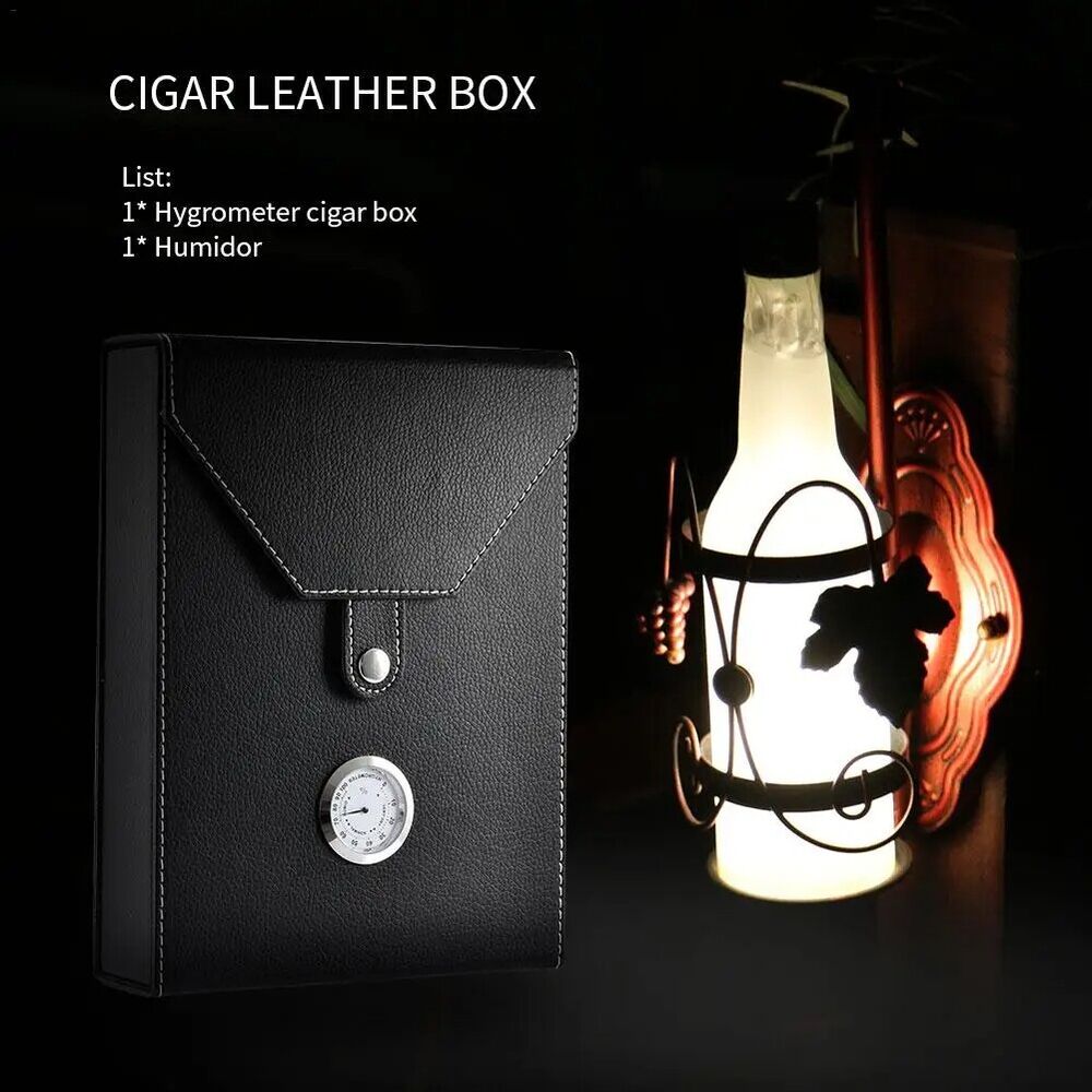 Wooden Cigar Humidor Box PU Leather Cedar Wood Travel Storage Case 22x16.5x4.5cm