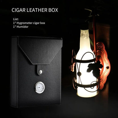 Wooden Cigar Humidor Box PU Leather Cedar Wood Travel Storage Case 22x16.5x4.5cm