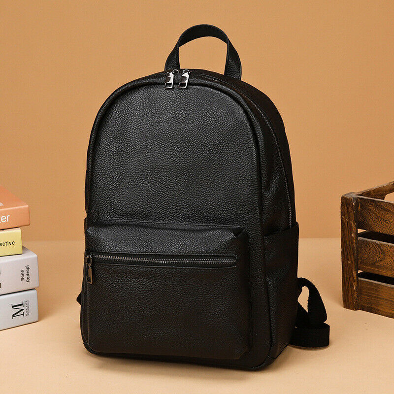 Top Cow Leather Black Men's bag, Soft Leather Large Capacity Backpack Travel Bag