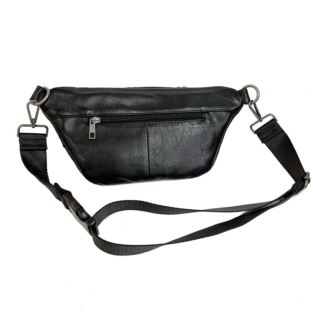 Black Men Real Cow Leather Waist Fanny Pack Sport Backpack Sling Crossbody Bags