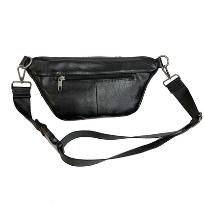 Black Men Real Cow Leather Waist Fanny Pack Sport Backpack Sling Crossbody Bags