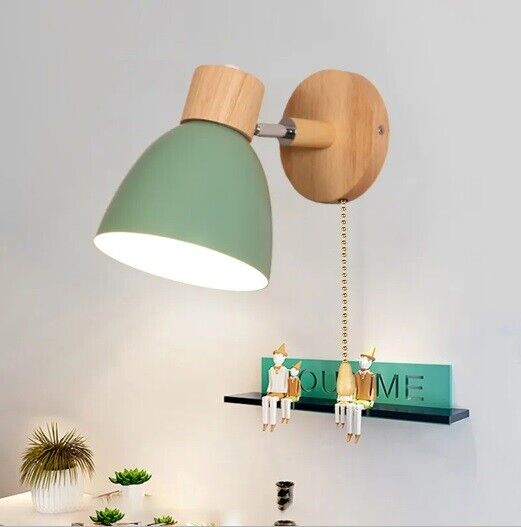 Wall Lamps W/ Switch Wooden Nordic Modern Sconce Home Bedroom Living Room Lights