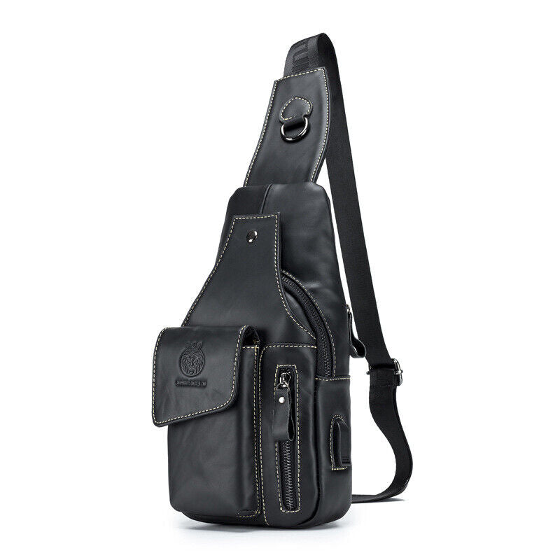 Men's Sling Backpack, 100% Genuine Leather Chest bag Crossbody Bag Shoulder Bag