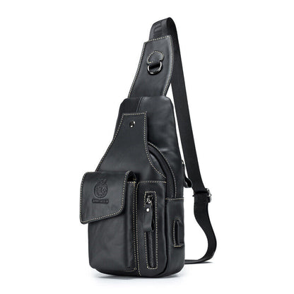 Men's Sling Backpack, 100% Genuine Leather Chest bag Crossbody Bag Shoulder Bag