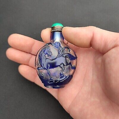 peking glass snuff bottle blue antique sprite free shipping carved horse statue