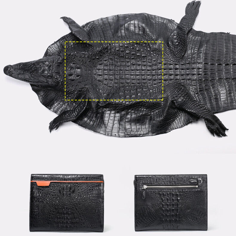 100% Real Crocodile Skin Leather Mens Business Clutch Wallet Zipper Envelope Bag