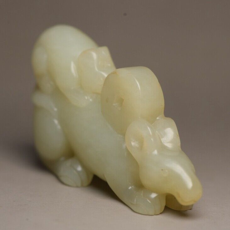 Collection Chinese Natural Hetian Jade Carved Exquisite Rat Statue Figurines Art
