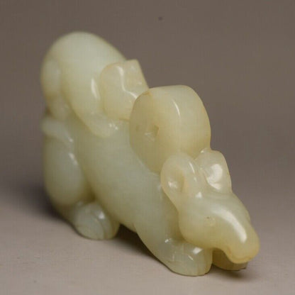 Collection Chinese Natural Hetian Jade Carved Exquisite Rat Statue Figurines Art