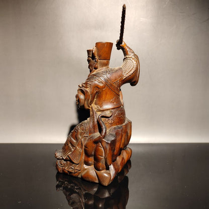 chinese boxwood carving God of Wealth Zhao Gongming fortune action figure buddha
